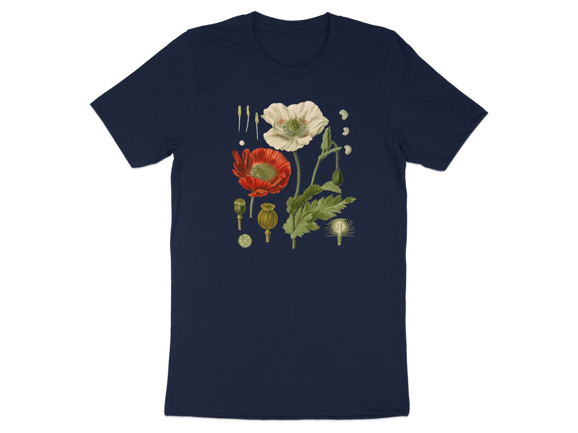 Floral Poppy Illustration on Navy Blue T-Shirt product