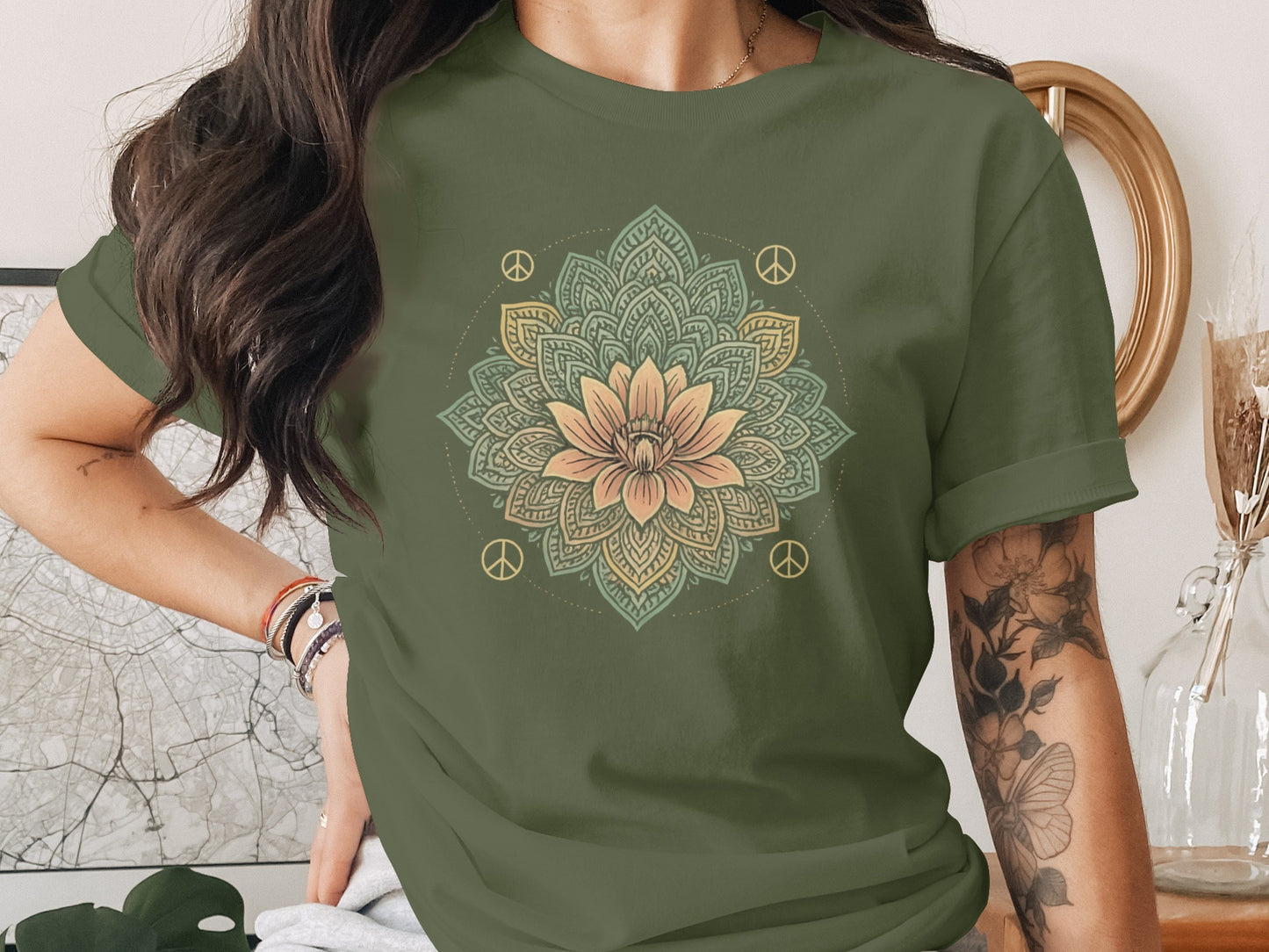 Mandala Floral Print Graphic Peace Sign T-shirt product type