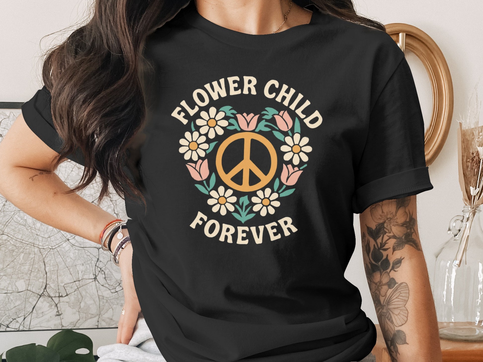 Flower Child Forever Peace Symbol Graphic T-Shirt product