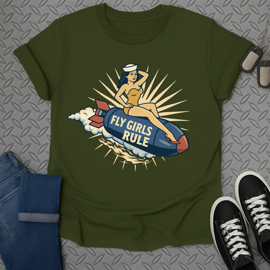 Fly Girls Rule Graphic Tee Vintage Style Shirt