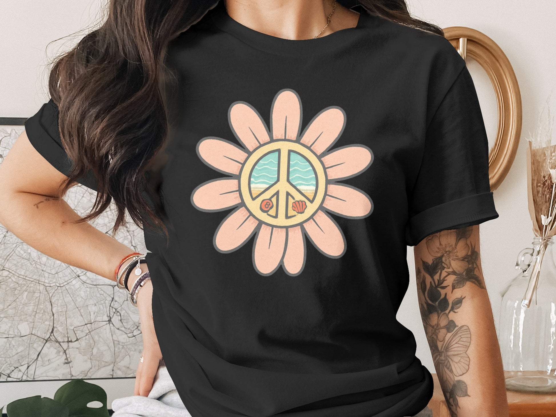 Floral Peace Sign Graphic Tee Casual Wear Shirt product