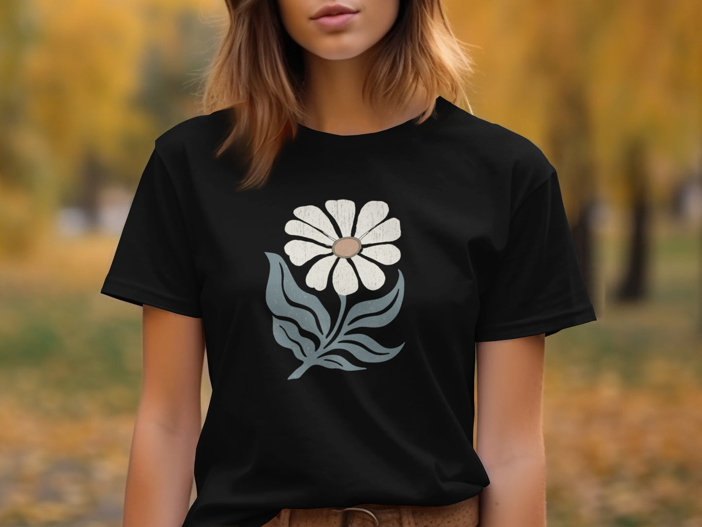 Vintage White Flower Print Black T-Shirt product