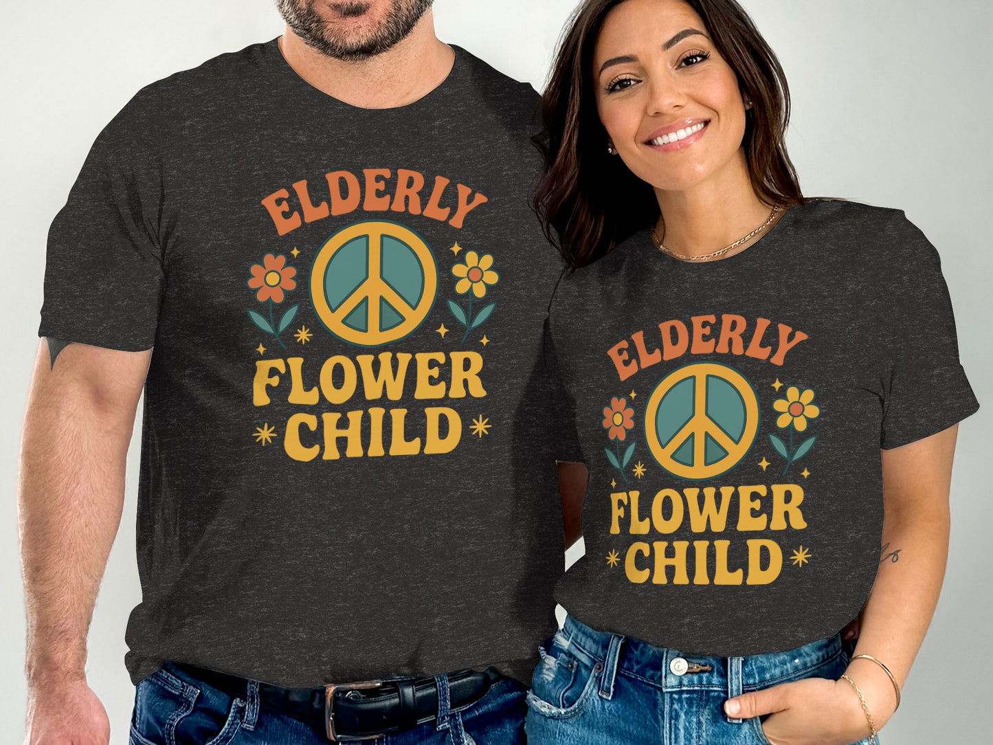 Elderly Flower Child Peace Sign T-Shirts product