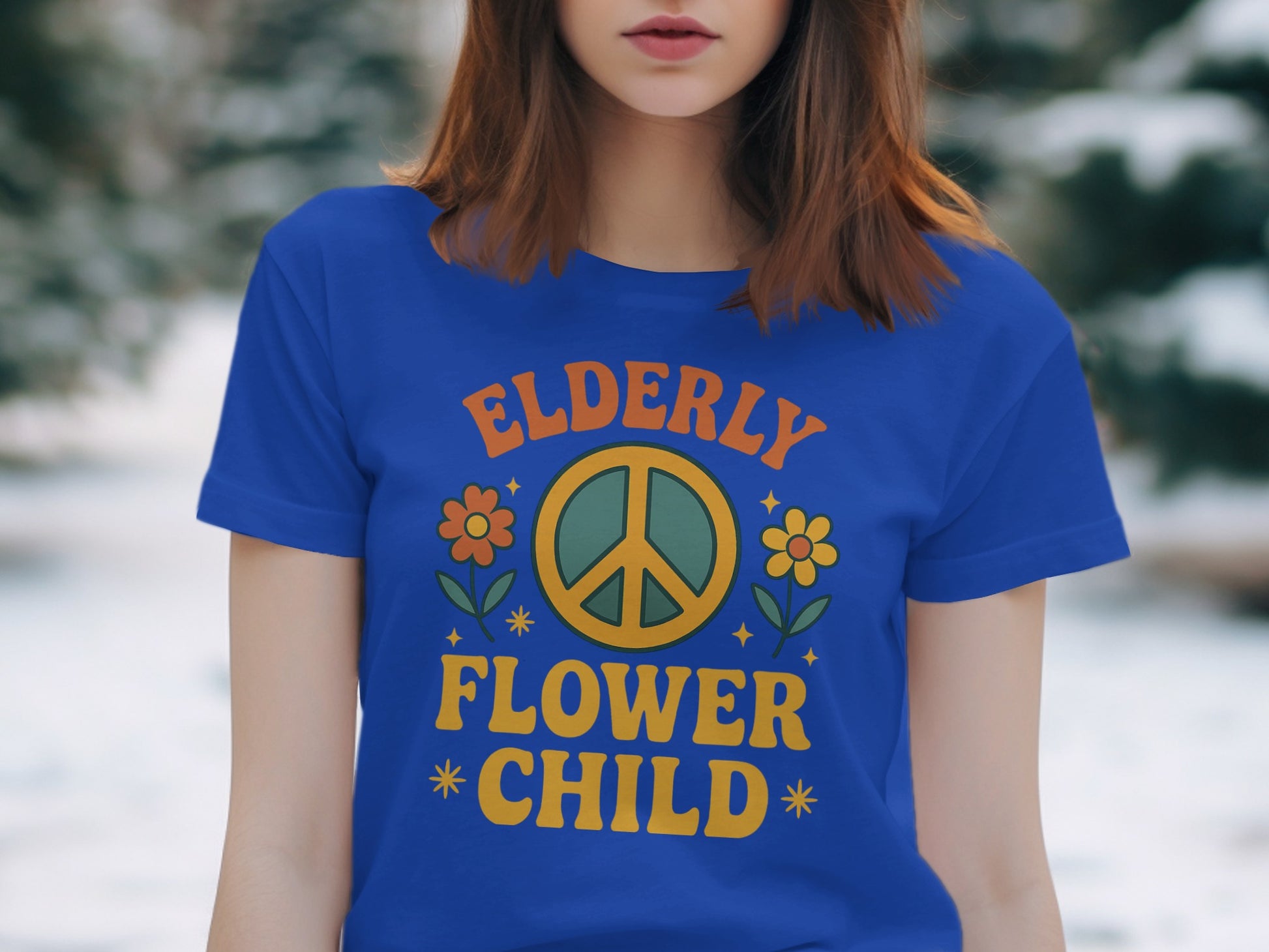 Elderly Flower Child Design Peace Sign Shirt product type