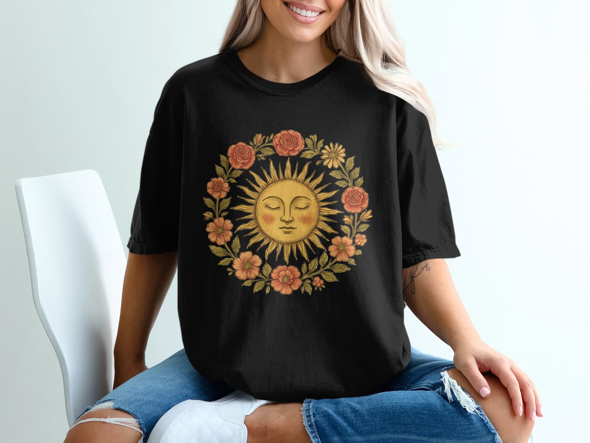 Sun and Floral Design Graphic Tee product