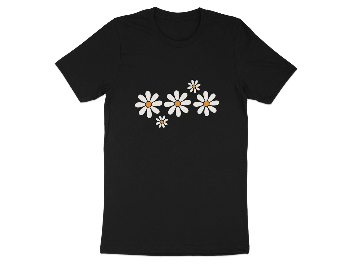 Floral Daisy Print on Classic Black T-shirt product