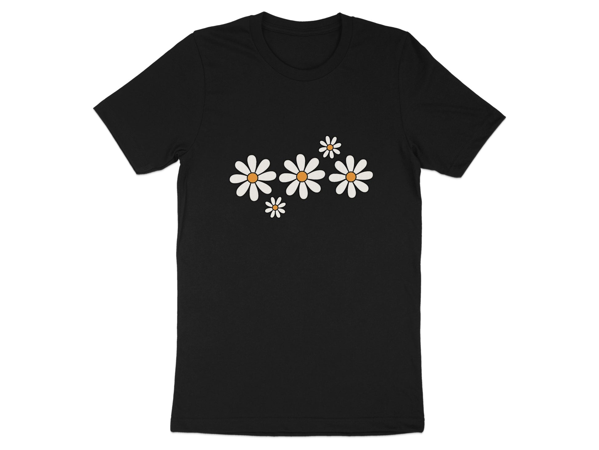 Floral Daisy Print on Classic Black T-shirt product