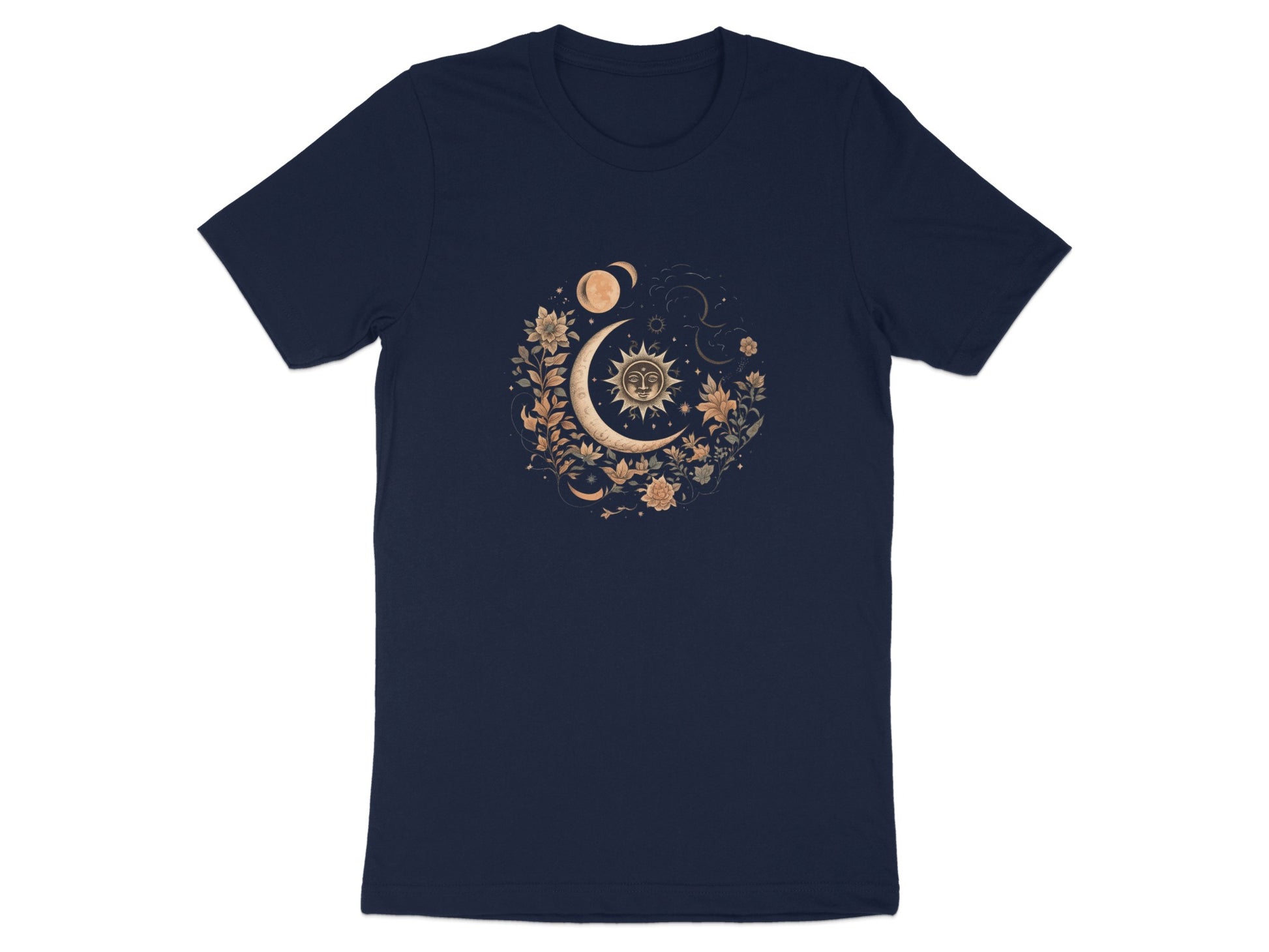 Mystical Moon and Sun Floral Print T-shirt