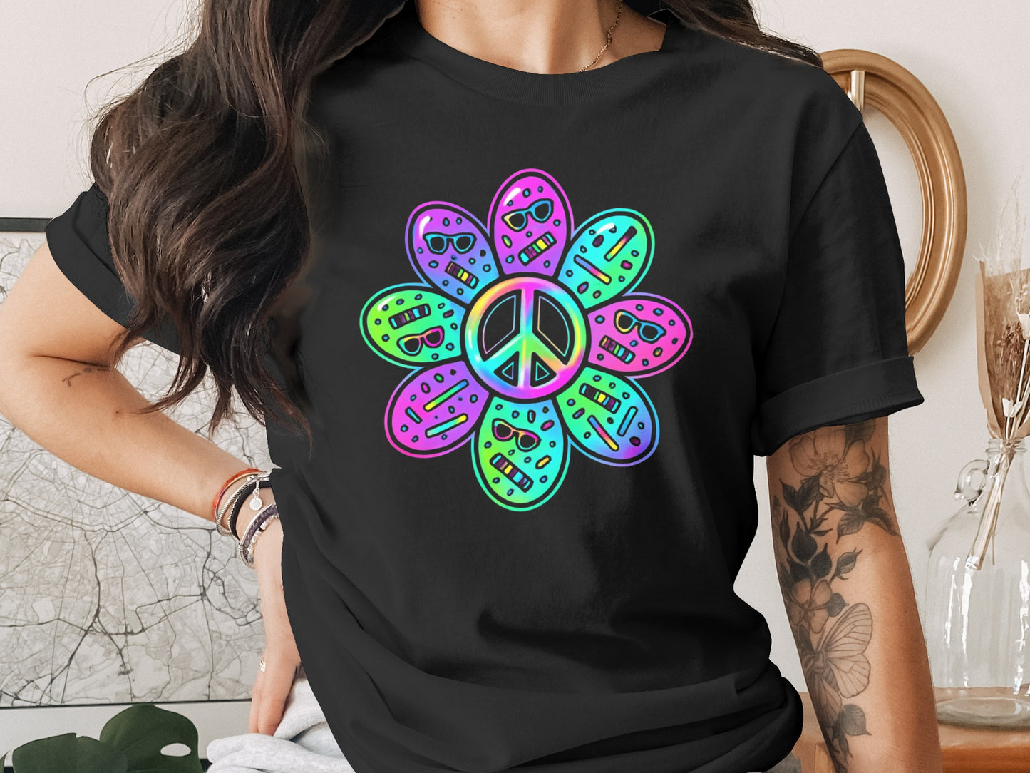 Rainbow Peace Sign Flower Graphic T-Shirt product