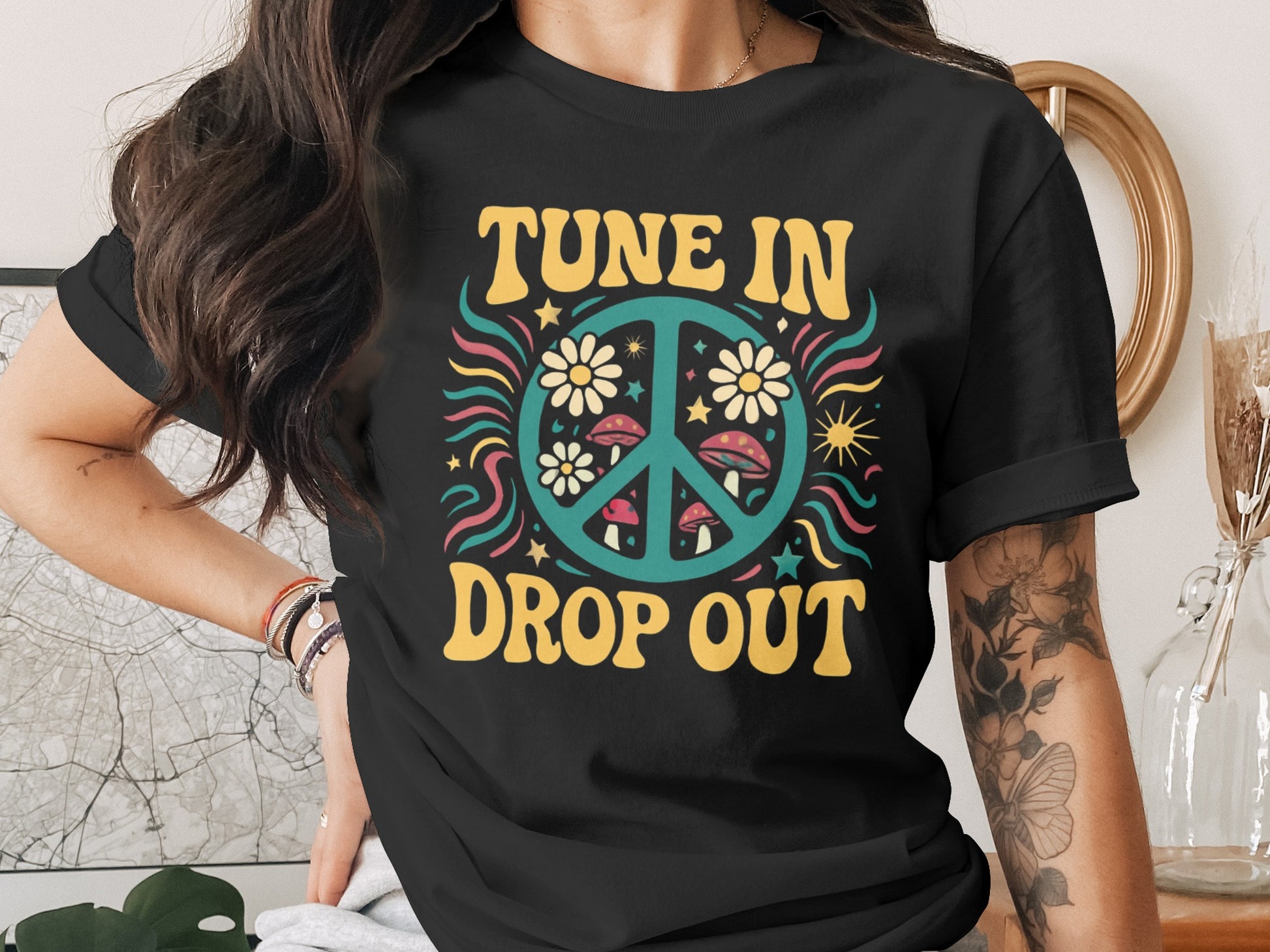 Tune In Drop Out Peace Symbol Graphic Tee product