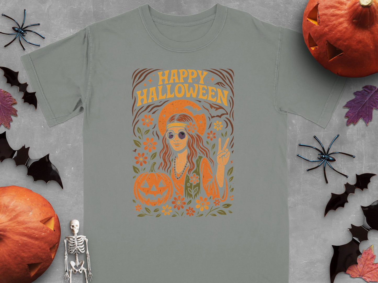 Happy Halloween Peace Sign Pumpkin Graphic product type