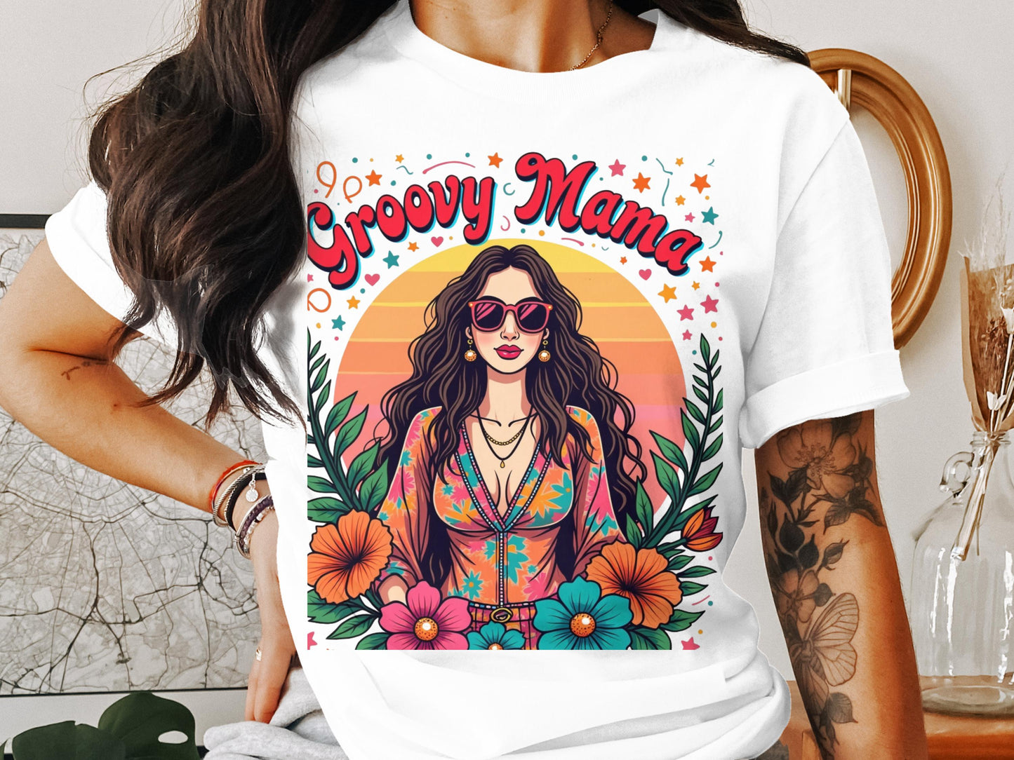 Groovy Mama Floral Art Trendy Printed T-shirt product
