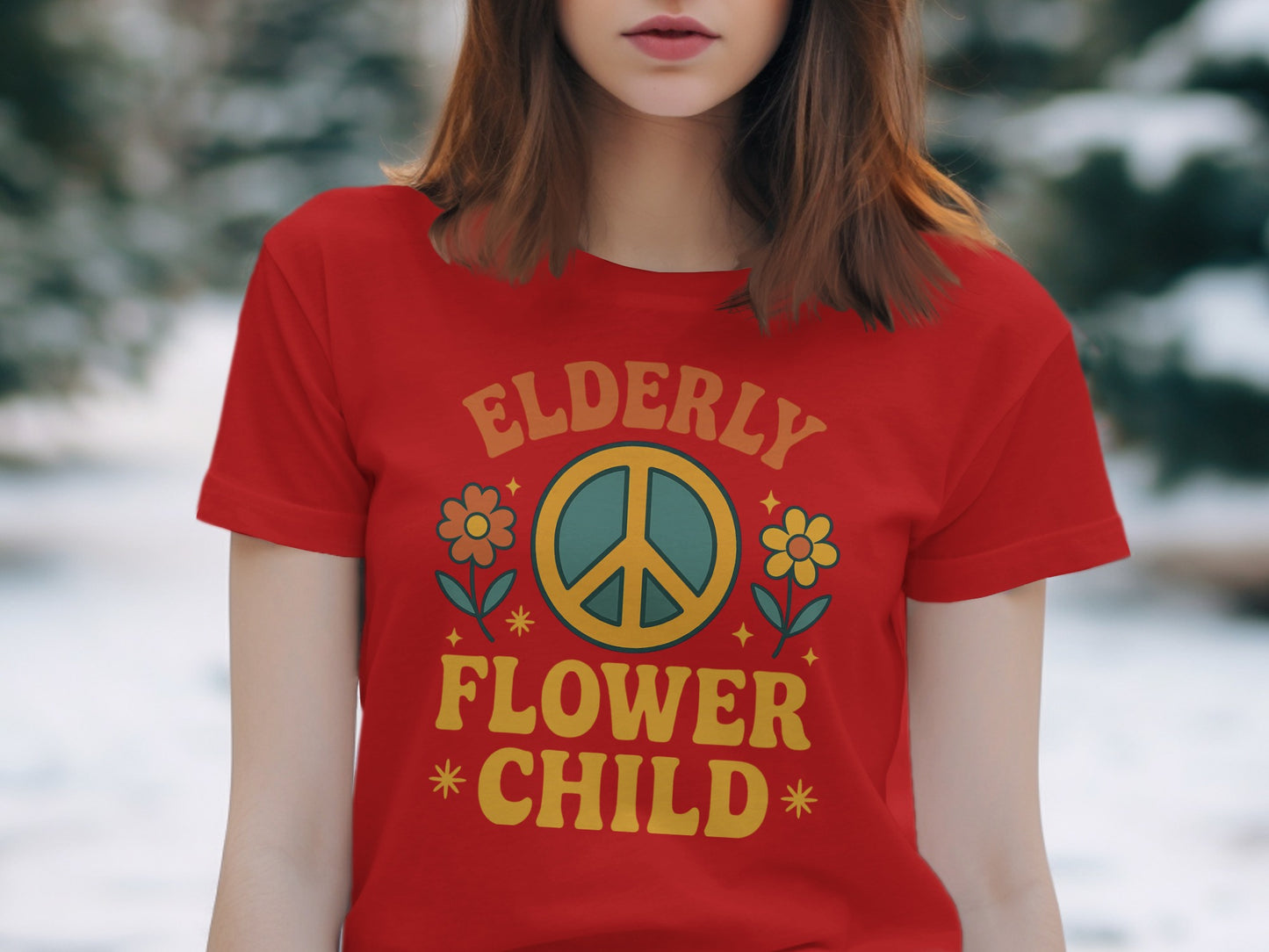 Elderly Flower Child Peace Symbol Graphic Tee product