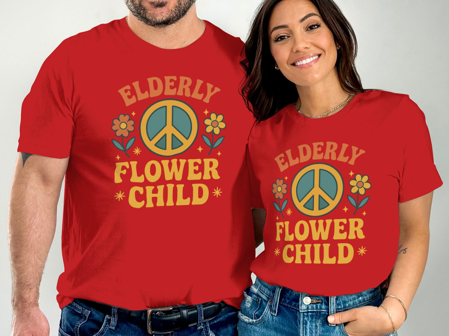 Elderly Flower Child Graphic Red Shirt product