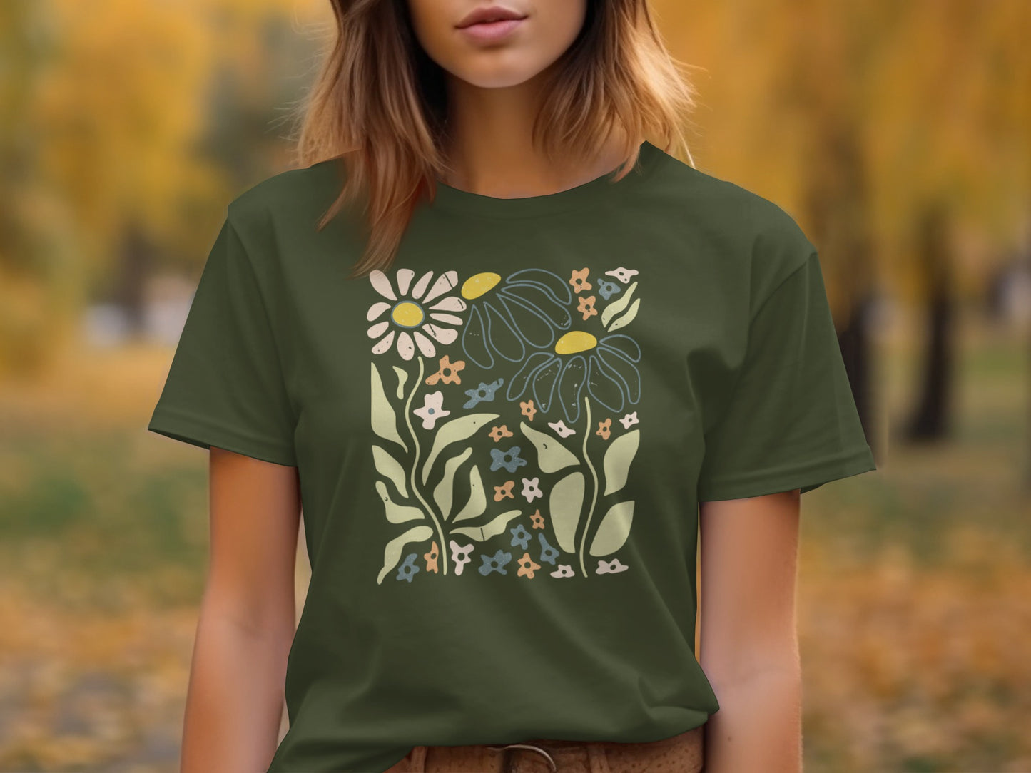 Colorful Floral Design Green T-Shirt product type