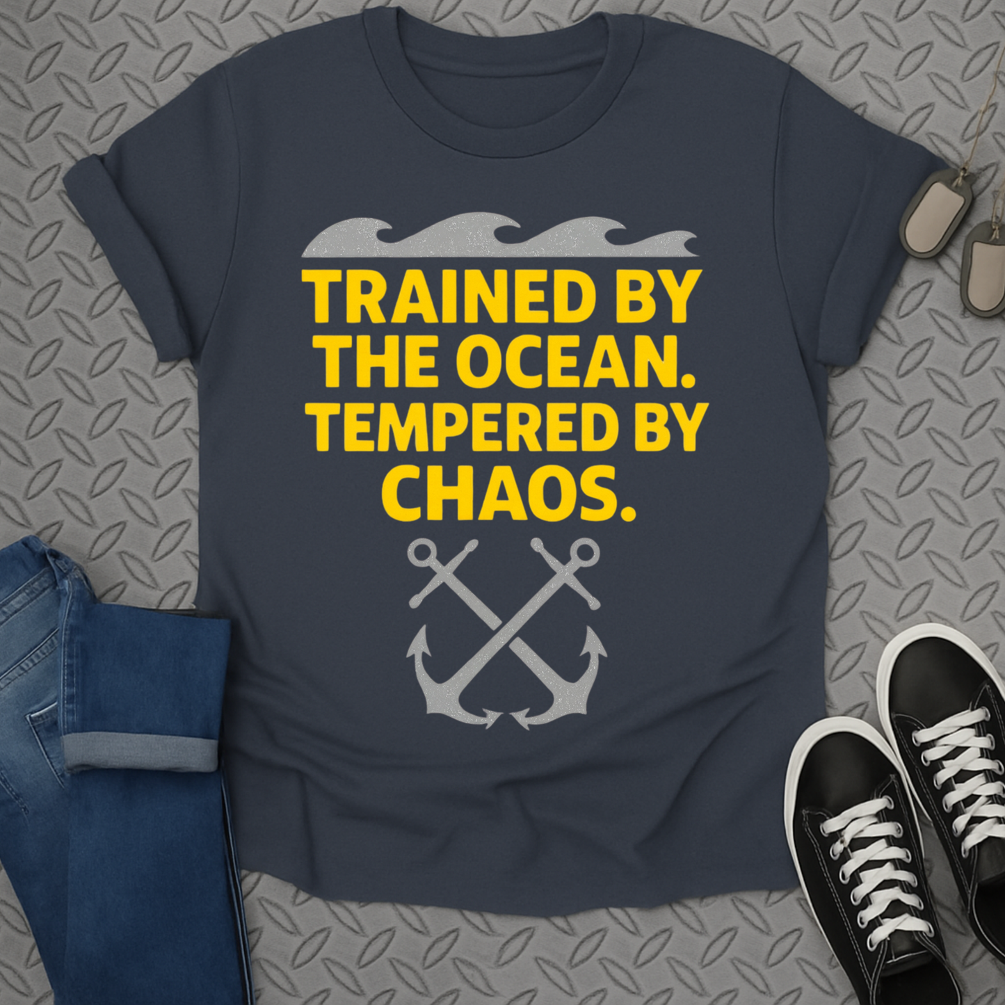 trained by the ocean tempered by chaos tshirt