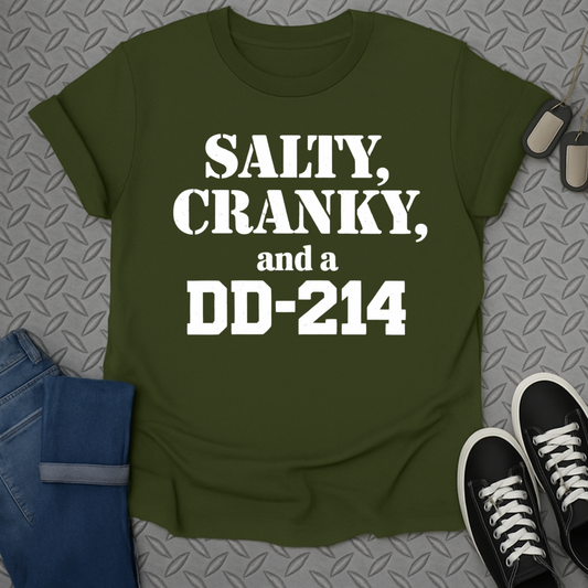 Salty Cranky and a DD-214 Graphic Tee Shirt