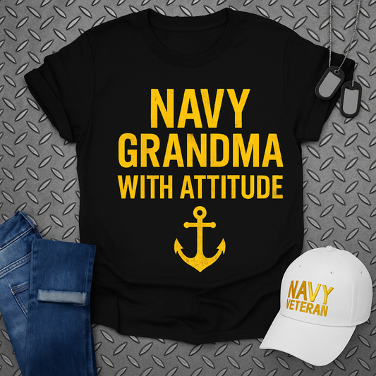 Navy Grandma With Attitude Graphic T-Shirt