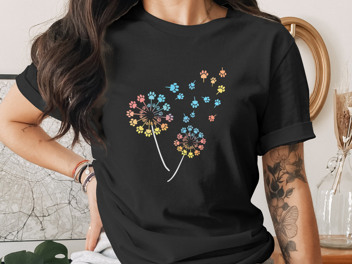 Colorful Dandelion and Paw Prints Women's T-shirt product type