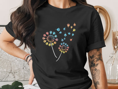 Colorful Dandelion and Paw Prints Women's T-shirt product type