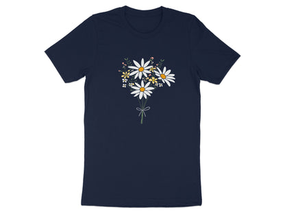 Elegant Navy T-Shirt with Daisy Bouquet Design