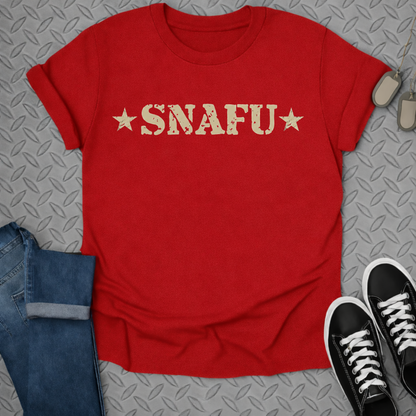 SNAFU Star Design Red Casual Graphic T-shirt