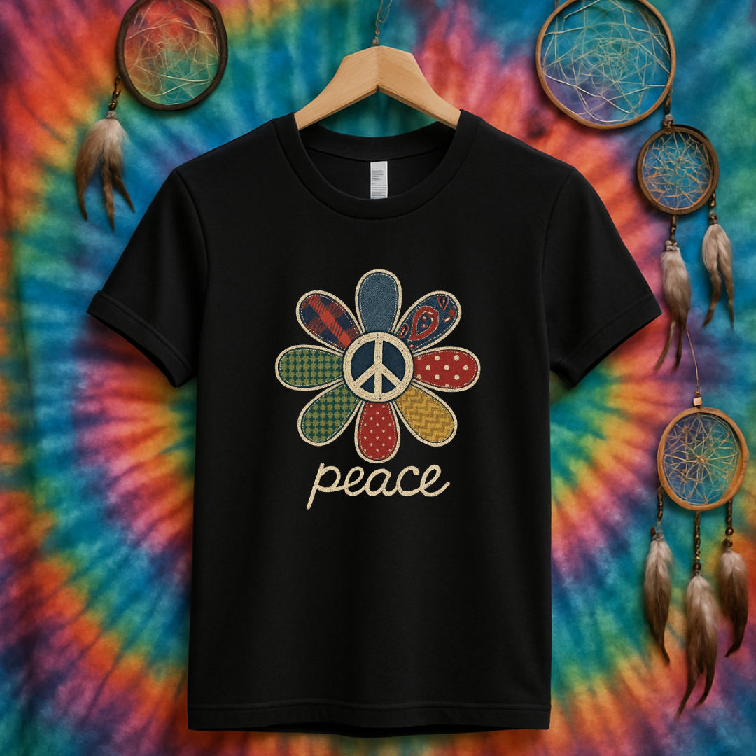 Peace Sign Flower Design Tie-Dye Themed T-shirt Product