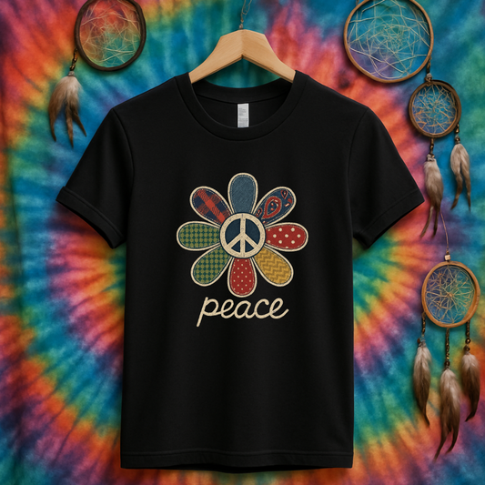 Peace Sign Flower Design Tie-Dye Themed T-shirt Product