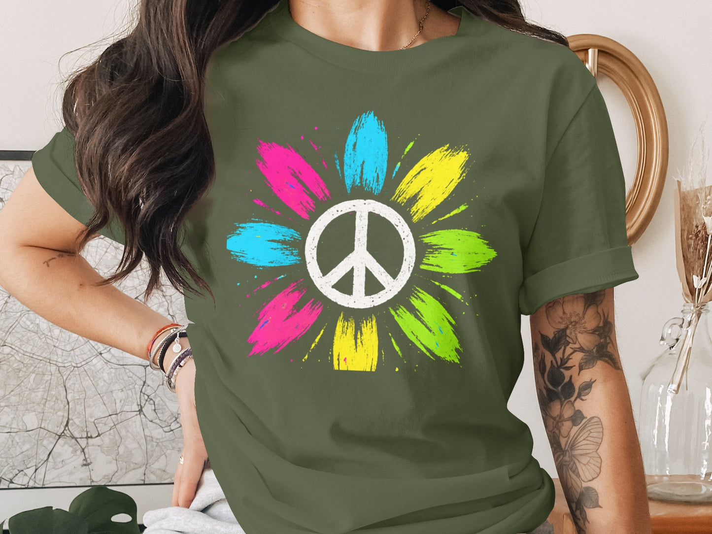 Colorful Peace Sign Flower Graphic Tee product type
