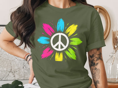 Colorful Peace Sign Flower Graphic Tee product type