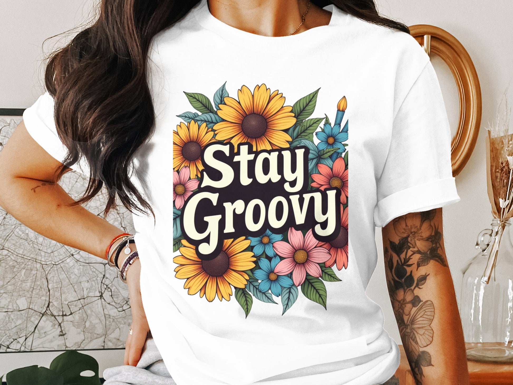 Stay Groovy Floral Design T-Shirt product