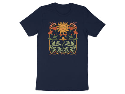 Sun and Plants Design on Navy Blue Graphic T-Shirt product