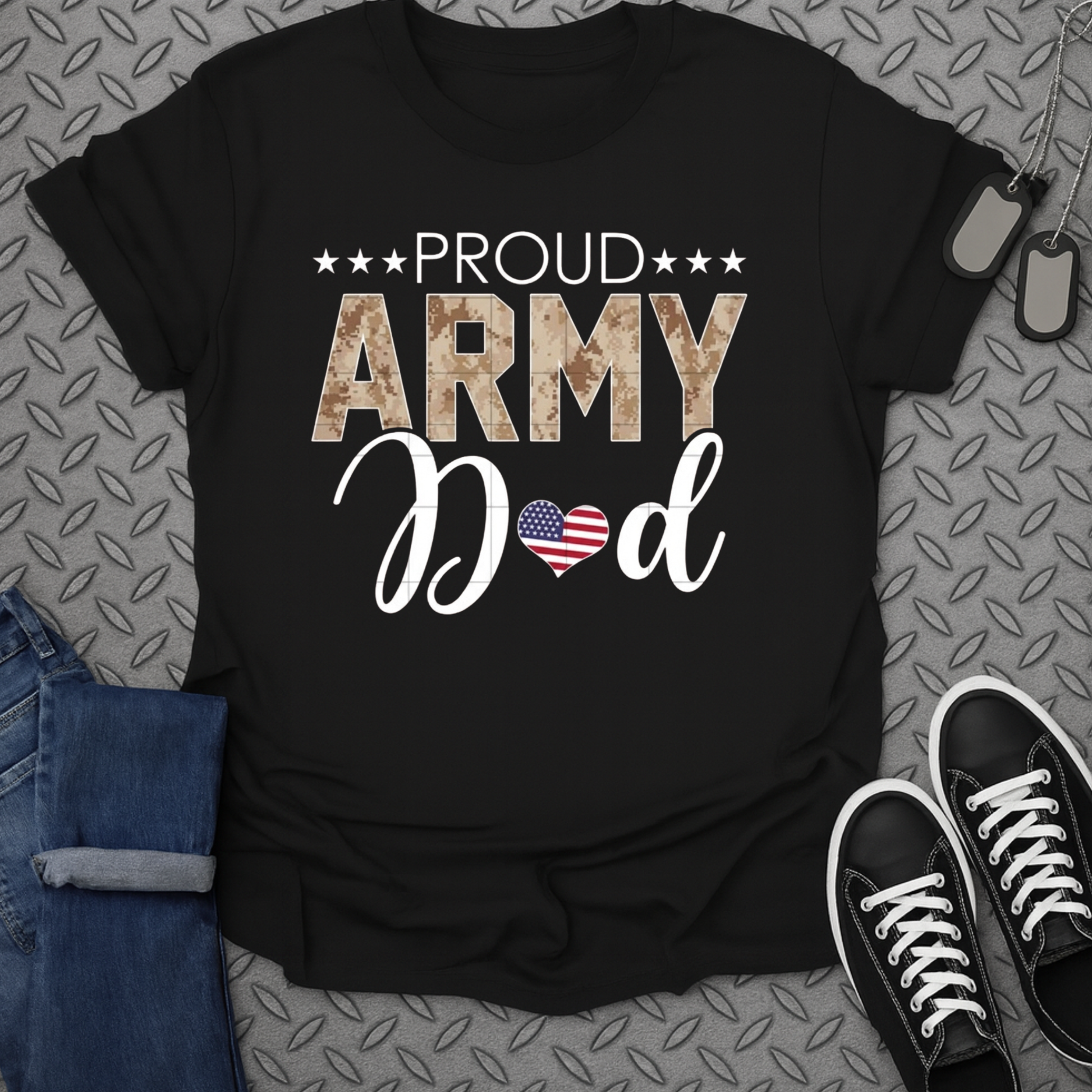 Proud Army Dad Patriotic Heart Graphic T-Shirt