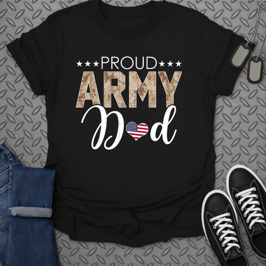 Proud Army Dad Patriotic Heart Graphic T-Shirt