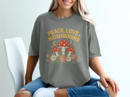 Peace Love Mushrooms Graphic Tee Shirt product type