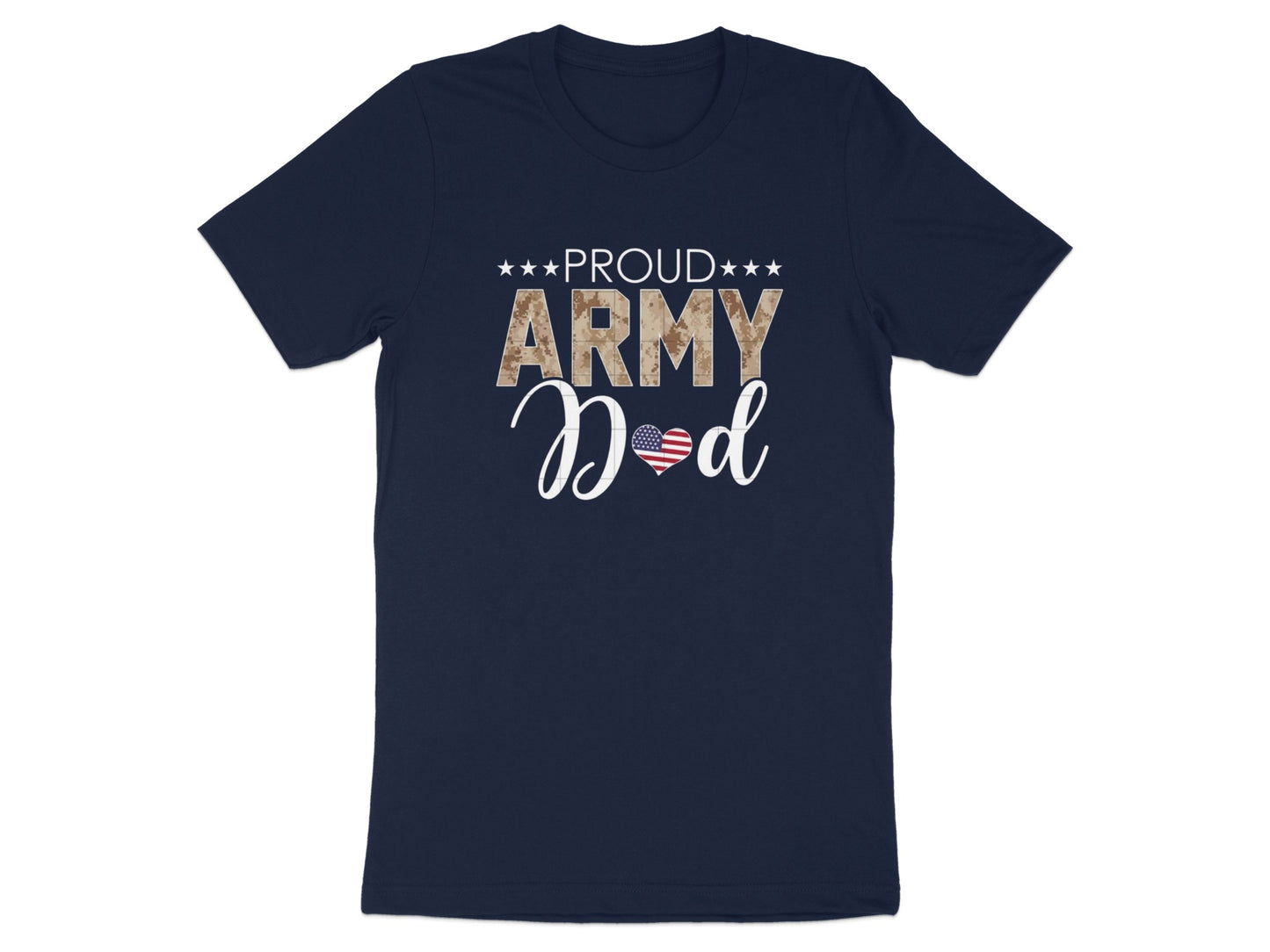 Proud Army Dad T-Shirt with Heart and Camo Lettering