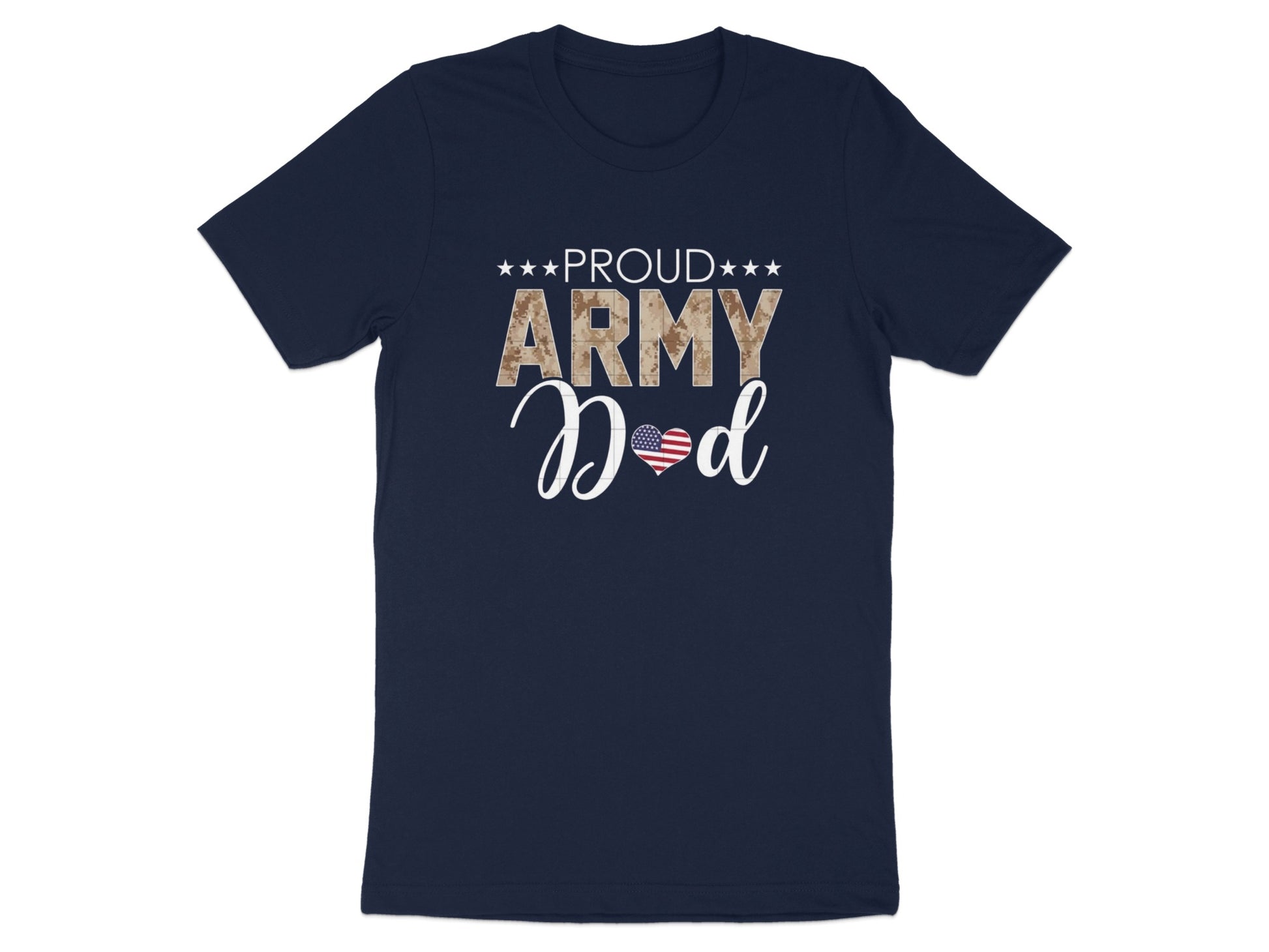 Proud Army Dad T-Shirt with Heart and Camo Lettering