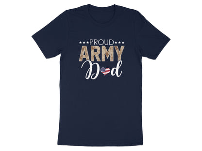 Proud Army Dad T-Shirt with Heart and Camo Lettering