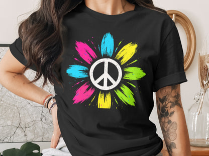 Colorful Peace Sign with Flower Graphic T-Shirt product type
