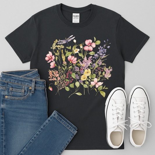 Beautiful Floral Design on Black Shirt product