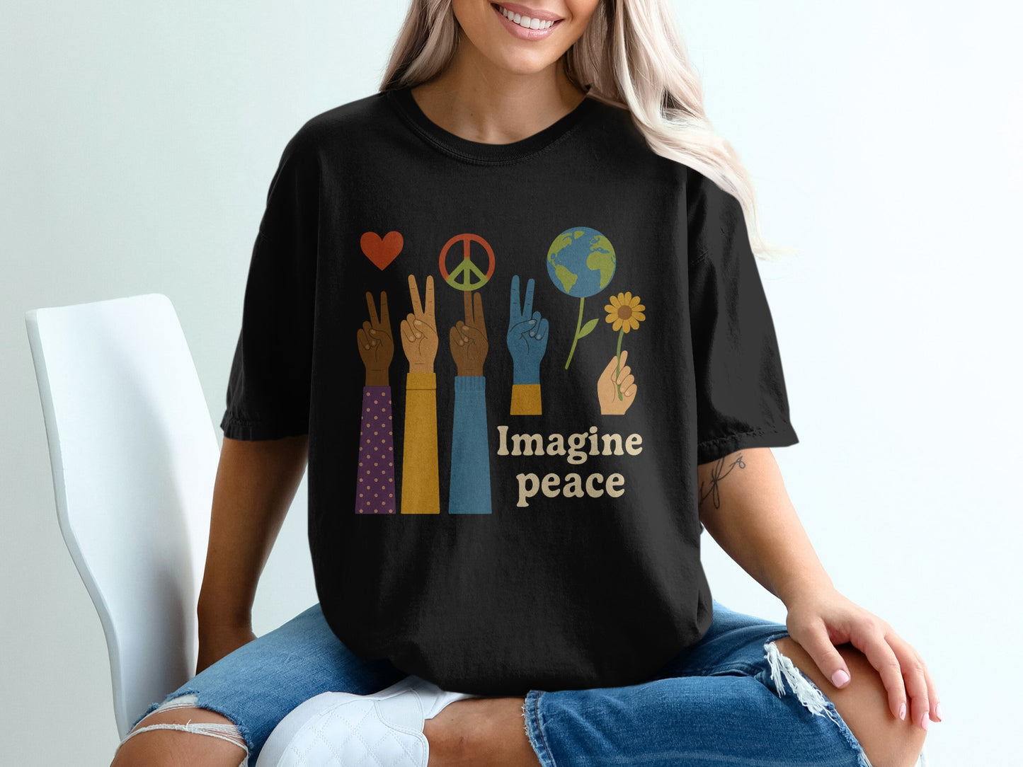 Imagine Peace Hands Hearts Earth Flower T-shirt product type