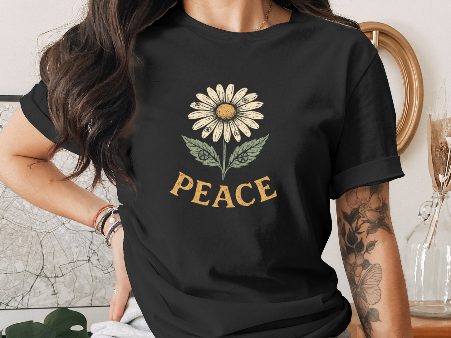 Peace Daisy Flower Graphic Tee Shirt product type