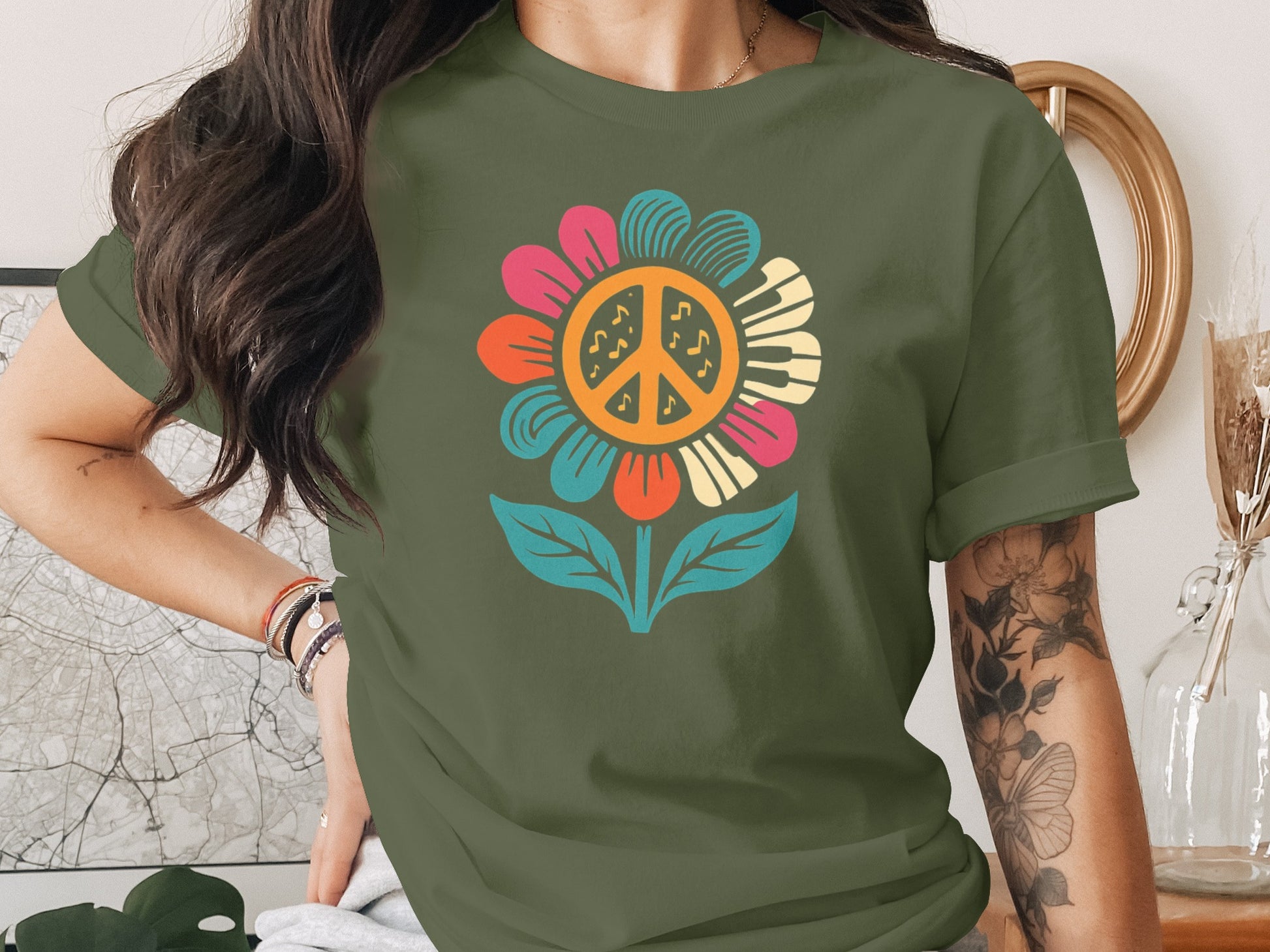 Artistic Peace Flower Graphic T-shirt vibrant creative product type