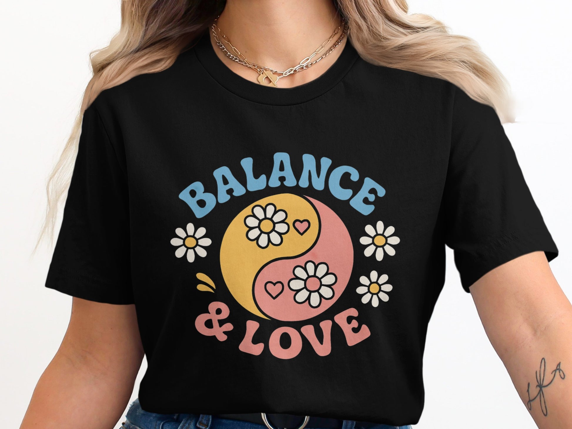 Balance and Love Tee with Floral Yin Yang Design product type