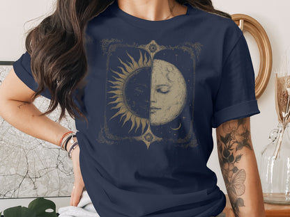 Mystical Sun and Moon Graphic Tee for Astrology Lovers