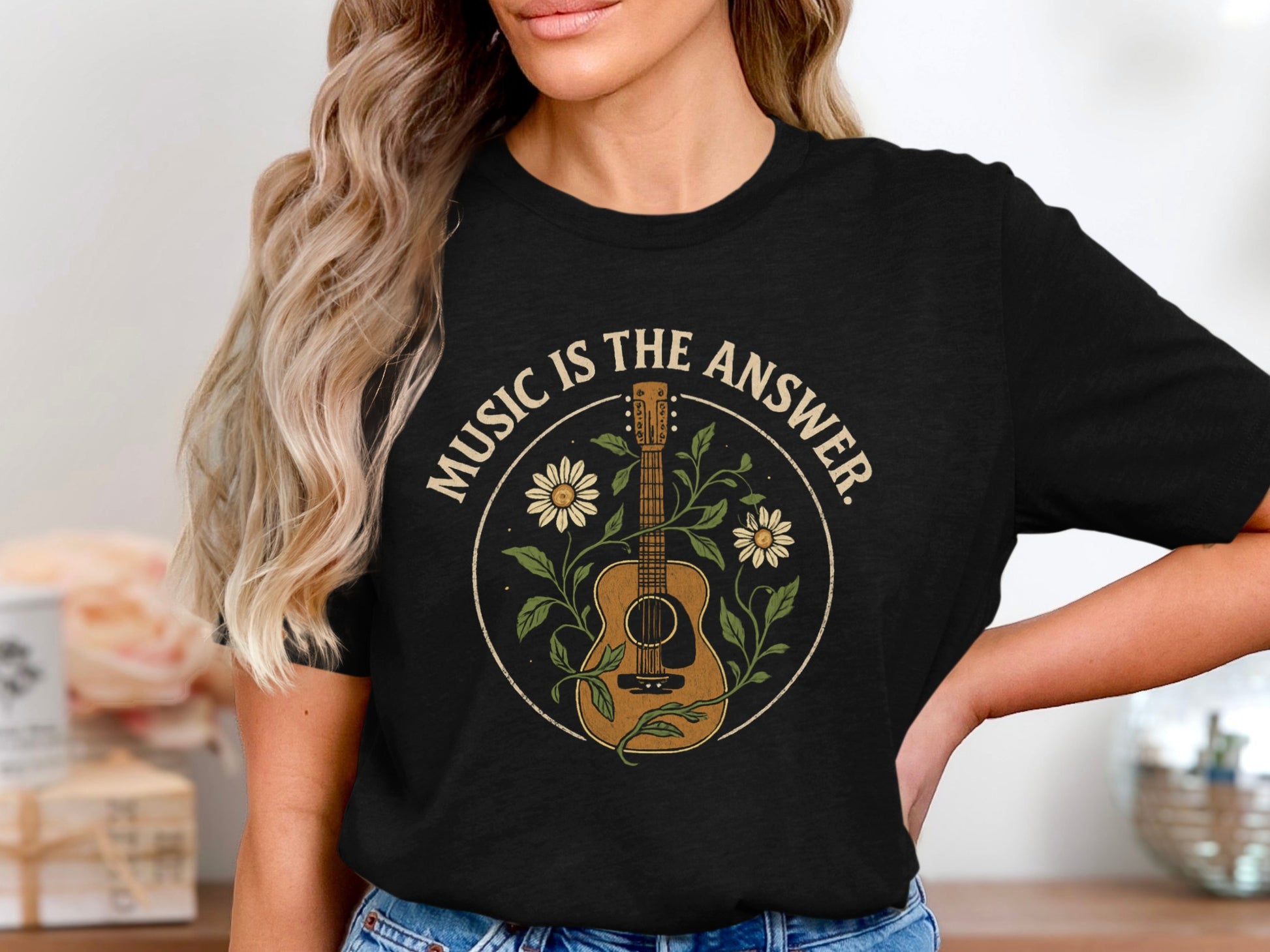 Music is the Answer Guitar Graphic Black Shirt product