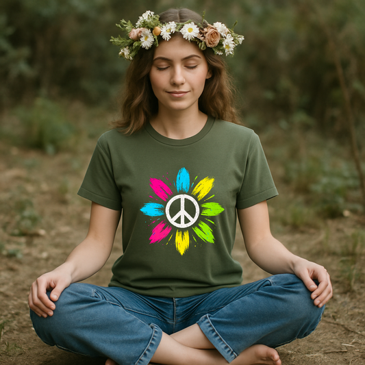 Floral Peace Symbol T-Shirt Unique Bohemian Top product