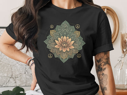 Floral Mandala Design with Peace Signs T-shirt product