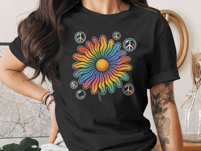 Colorful Peace Sign Flower Graphic T-shirt product type