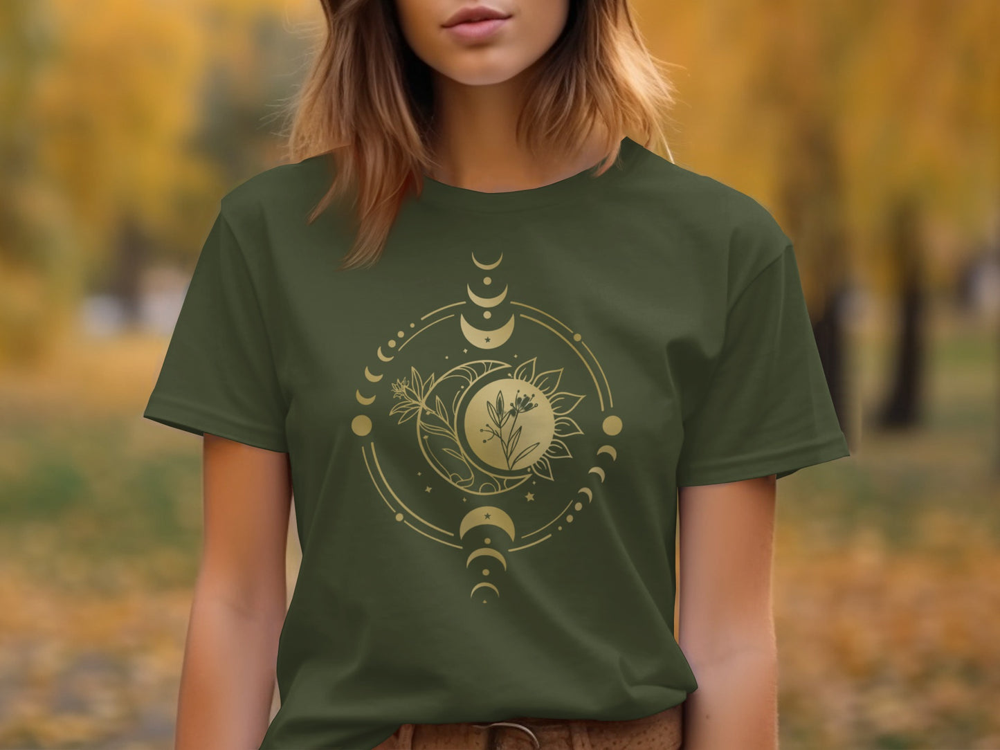 Moon Phases Botanical Design Green T-Shirt product